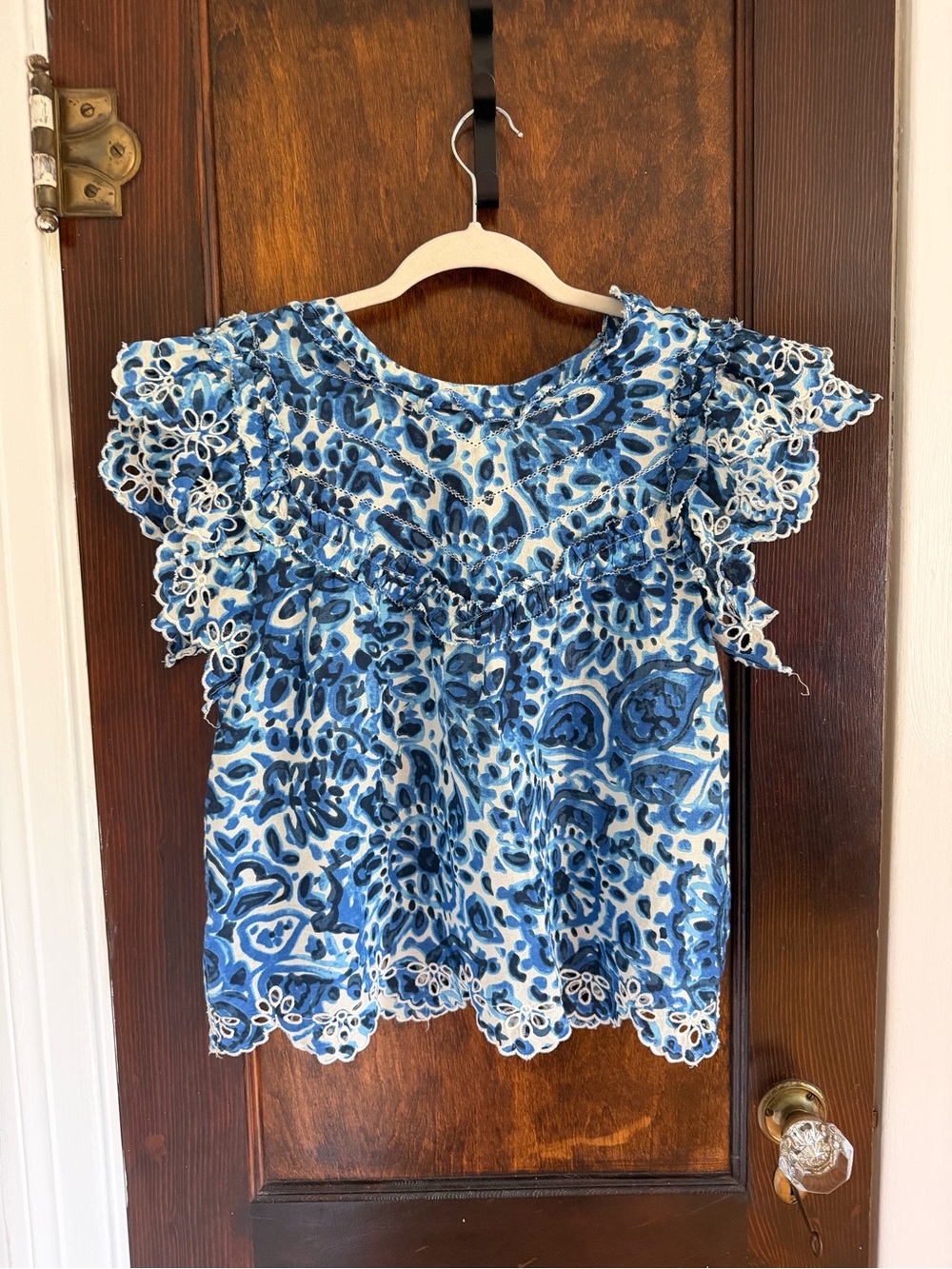 House of Harlow Blue Floral Eyelet Short Sleeve Top - Women